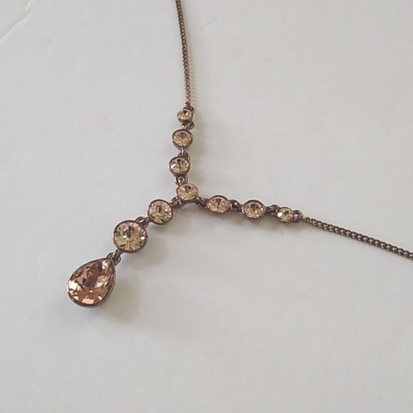 Givenchy Brown Tonal Rhinestone Y Drop Necklace - Picture 10 of 10